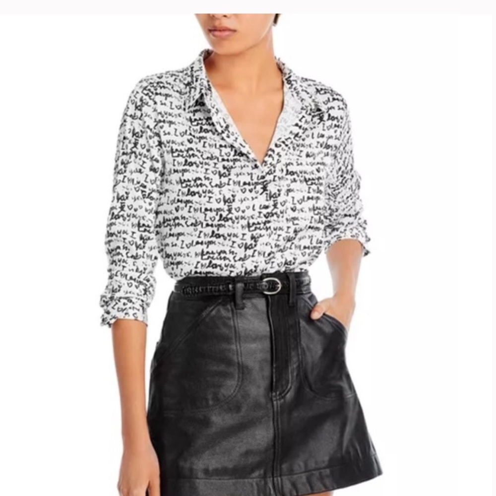 Aqua x Kerri Rosenthal “I love you” Black and White Script Blouse